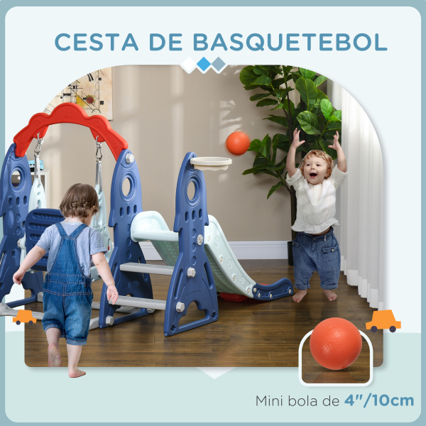 AIYAPLAY Conjunto Escorrega e Baloiço Parque Infantil 3 em 1 com Baloiço Escorrega e Cesta de Basquetebol Multicor - Image 7