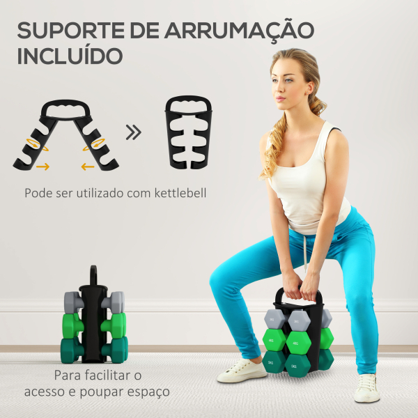SPORTNOW Conjunto de Halteres 2 x 3kg 2 x 4kg e 2 x 5kg Halteres Hexagonais com Suporte de Armazenamento para Treino Multicor - Image 5