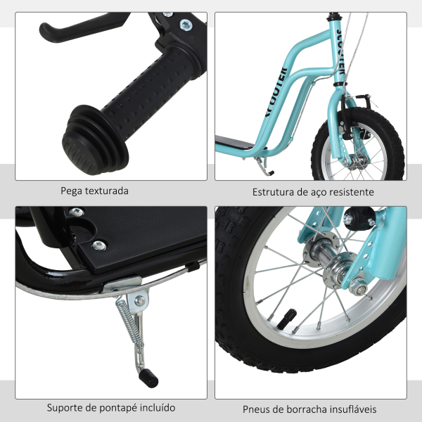 HOMCOM Trotinete para Crianças com Guiador Ajustável em Altura Travão Duplo e Estrutura de Aço 120x58x75-80 cm Azul - Image 6