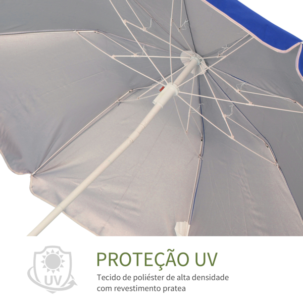 Outsunny Chapéu de Sol de Praia Grande Ø160 cm Chapéu de Sol de Exterior com Ângulo Ajustável Proteção UV Impermeavel e Bolsa de Transporte Azul - Image 5