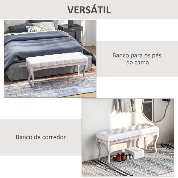 HOMCOM Banco Pé de Cama com Pés de Madeira e Assento Acolchoado para Dormitório Entrada Corredor 110x37x49 cm Creme - Image 6