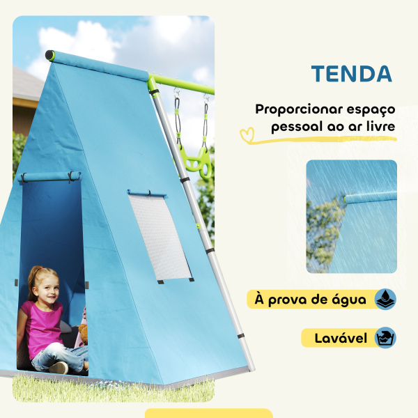 AIYAPLAY Baloiço para Crianças 3 em 1 Baloiço para Jardim Exterior com Baloiço Anéis de Ginástica e Tenda 283x180x182 cm Verde - Image 7