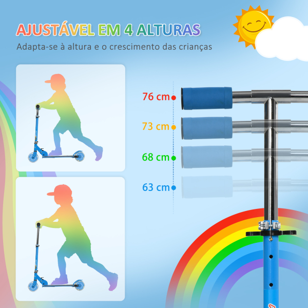 HOMCOM Trotinete para Crianças Dobrável com Luzes e Música 4 Alturas Ajustável Rodas Brilhantes e Pedal LED 67x32x65-78 cm Azul - Image 5