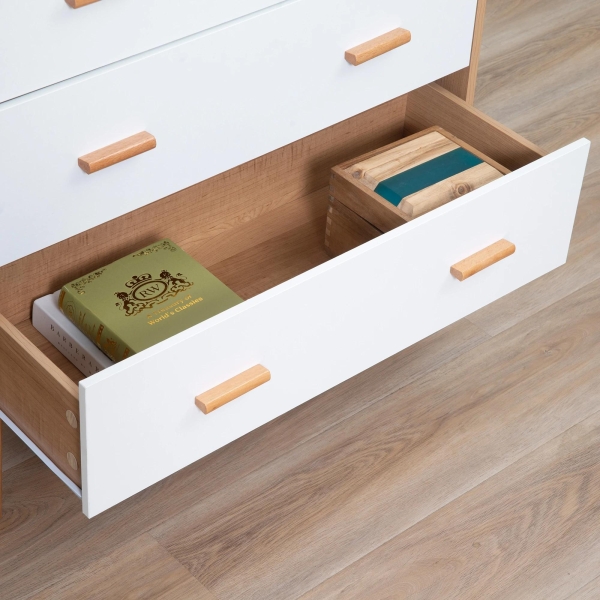 HOMCOM Cómoda de Madeira com 3 Gavetas Armário Auxiliar de Armazenamento Moderna com Pés Elevados para Dormitório Sala de Estar 80x39x80cm Branco e Madeira Natural - Image 7
