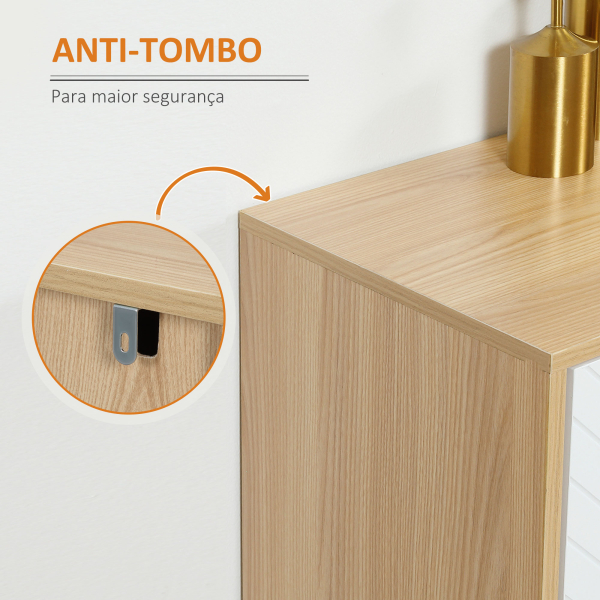 HOMCOM Aparador de Cozinha Moderno com Prateleiras Ajustáveis 2 Armários e Anti-Tombo 120x35x77,4 cm Branco e Madeira - Image 7