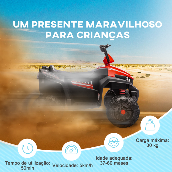 AIYAPLAY Quadriciclo Elétrico para Crianças com Bateria 12V Faróis e Música Carga 30 kg 85x55,5x62 cm Vermelho - Image 8
