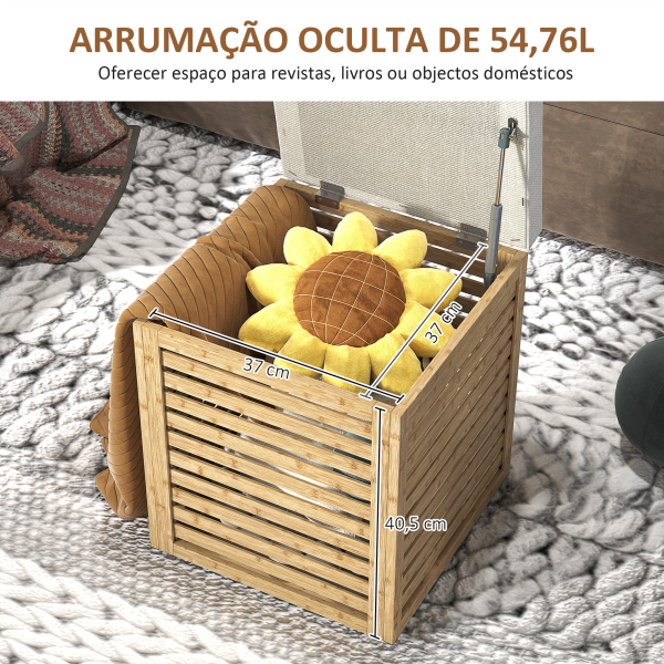 HOMCOM Banco com Armazenamento 57,7L Banco com Arrumação Estofado em Linho Sintético com Estrutura em Bambu 40x40x47 cm Cinza e Madeira - Image 4