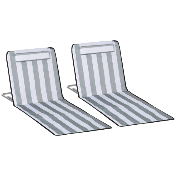 Outsunny Conjunto de 2 Esteiras de Praia com Encosto Reclinável em 5 Níveis Bolsa de Transporte e Apoio de Cabeça 48x134x33-43 cm Branco e Cinzento