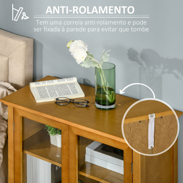 HOMCOM Aparador Auxiliar com 2 Portas de Vidro Armário de Sala de Estar Múltiuso com 2 Prateleiras Interiores Ajustáveis Estilo Rústico para Cozinha Sala de Jantar 66x31,8x86,8 cm Nogueira - Image 6
