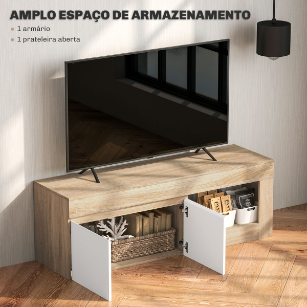 HOMCOM Móvel de TV com 2 Portas Prateleira Aberta Móvel de TV Televisóres de 60 Polegadas 140x40x48 cm Branco e Madeira - Image 5