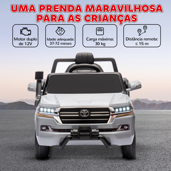 AIYAPLAY Carro Elétrico para Crianças Toyota Land Cruiser 12V com Faróis Buzina Arranque Lento e Música MP3 107x65x55,5 cm Cinza - Image 8