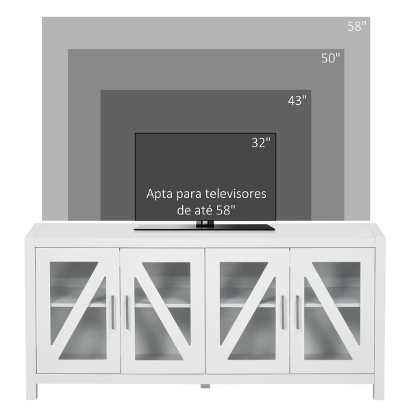 HOMCOM Móvel de TV para Televisores de até 58" com 4 Portas de Vidro Temperado e Prateleiras Ajustáveis 130x35x60 cm Branco - Image 7