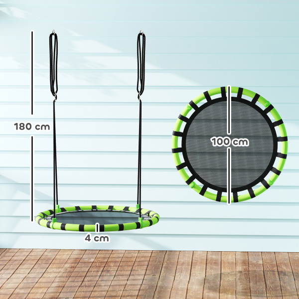 AIYAPLAY Baloiço para Crianças Redondo Baloiço de Jardim Infantil Ajustável Impermeável Carga 150kg Ø100x180 cm Preto e Verde - Image 3