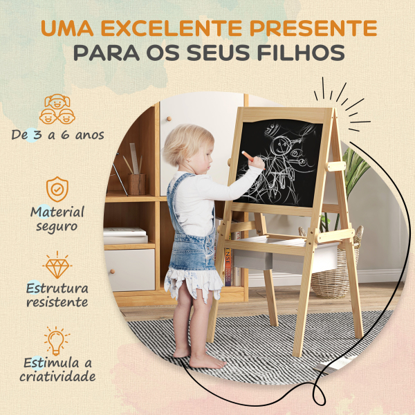 AIYAPLAY Cavalete para Crianças 3 em 1 com Quadro preto e Quadro Branco para Desenhos com Rolo de Papel 58x50,5x109 cm Madeira - Image 6