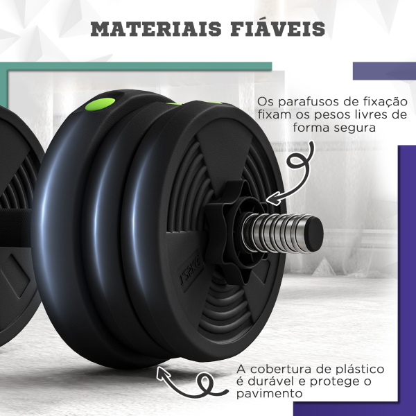 SPORTNOW Kit de Halteres 20kg 2 em 1 com Barra de Pesos Pega Antiderrapante para Treino de Força Preto Verde - Image 7