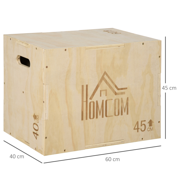 HOMCOM Caixa Pliometria de Madeira Caixa de Saltos com 2 Alças Recortadas Carga Máxima 120 kg 45x40x60 cm Madeira - Image 3