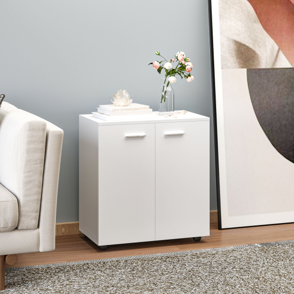 HOMCOM Armário de Armazenamento Moderno Móvel para Armazenamento com Rodas Armário e Prateleiras 60x35x65cm Branco - Image 2