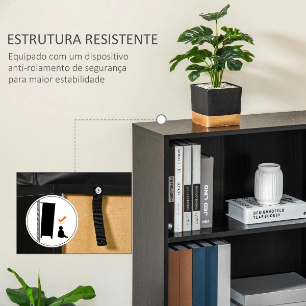 HOMCOM Estante para Livros com 3 Compartimentos de Armazenamento Livros Plantas para Sala de Estar Estúdio Dormitório 62,2x24x102,4cm Preto - Image 5