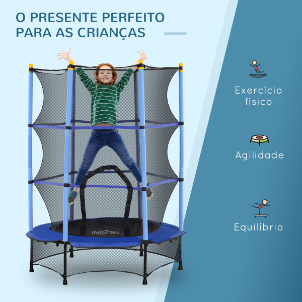 HOMCOM Trampolim para Crianças com Rede de Segurança e Estrutura de Aço para Interiores e Exteriores Carga 50kg Ø140x190 cm Azul - Image 7