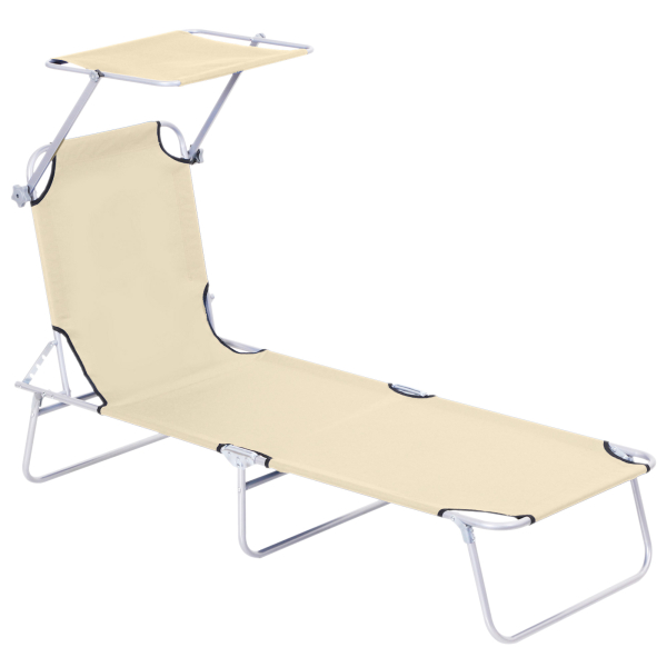 Outsunny Espreguiçadeira de Jardim Dobrável com Toldo Removível e Ajustável  e Encosto Ajustável 187x58x36 cm Bege