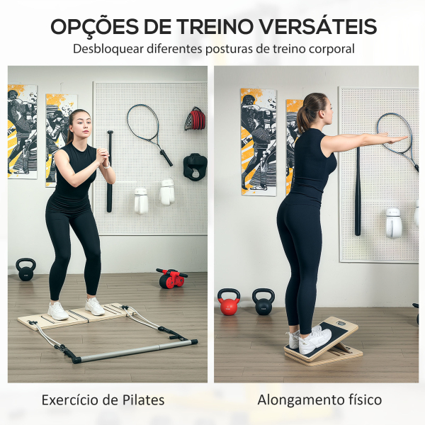 SPORTNOW Barra de Pilates com 6 Faixas Elásticas Tábua Inclinada Ajustável para Treino de Corpo Inteiro em Casa 90x33x3 cm Cinza - Image 4