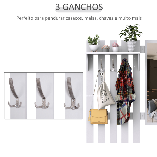 HOMCOM Móvel Cabide de Entrada com Espelho Ganchos e Sapateira Móvel de Entrada com 3 Ganchos Prateleira e 2 Gavetas Branco - Image 5