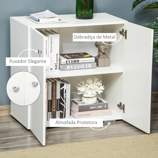 HOMCOM Aparador de Sala de Estar com 2 Portas Armário Auxiliar com 2 Prateleiras para de Livros Roupa Brinquedos Estilo Moderno 70x39x70cm Branco - Image 6