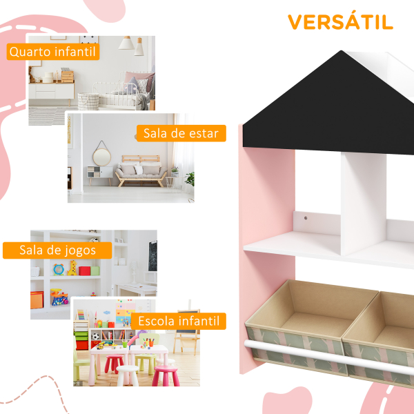 ZONEKIZ Estante para Brinquedos Organizador Infantil com Prateleiras Abertas e 2 Caixas de Tecido não Tecido Amovíveis 62,4x26,5x90 cm Rosa - Image 6