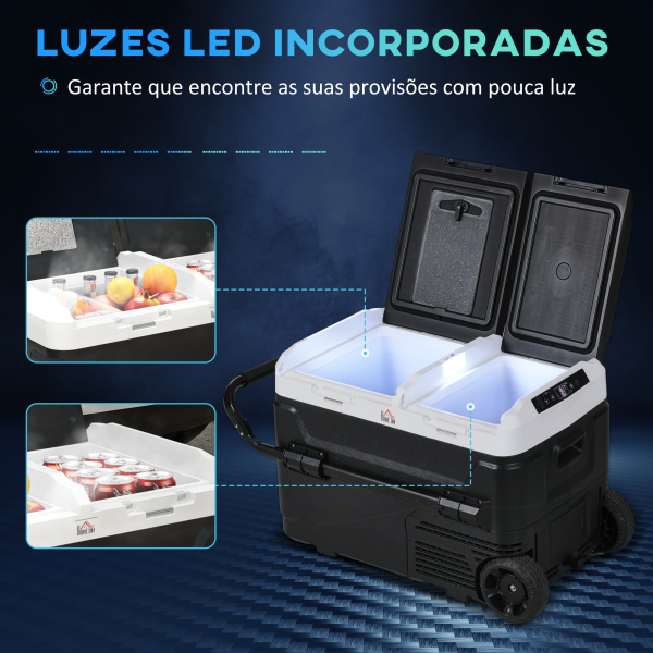 HOMCOM Geleira Portátil 40L com Dupla Zona Refrigeradora para Carro -20℃-20℃ 12 / 24V DC e 100-240V AC com Luz LED 80x47,5x46,6 cm Preto - Image 6
