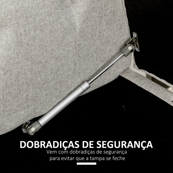 HOMCOM Banco de Pé de Cama de Linho com Dobradiças na Tampa Pés de Madeira e Apoio para os Braços 146,5x49x74,5cm Cinza Claro - Image 7