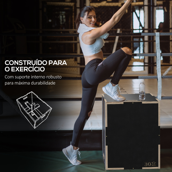 SPORTNOW Caixa Pliométrica com 3 Alturas Diferentes para Treino de Força em Casa Ginásio CrossFit Carga 120 kg 76x61x51 cm Preto - Image 6