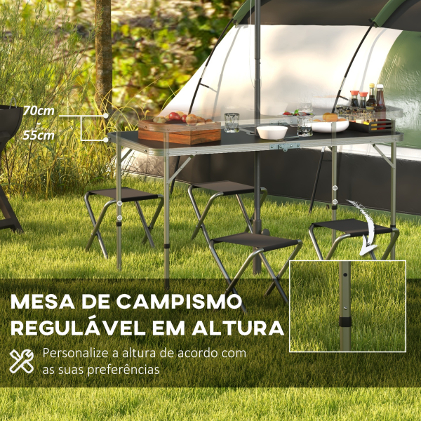 Outsunny Conjunto de Campismo de 5 Peças Mesa Dobrável com Assentos Inclui 1 Mesa Ajustável em Altura com Orifício e 4 Assentos Preto - Image 5