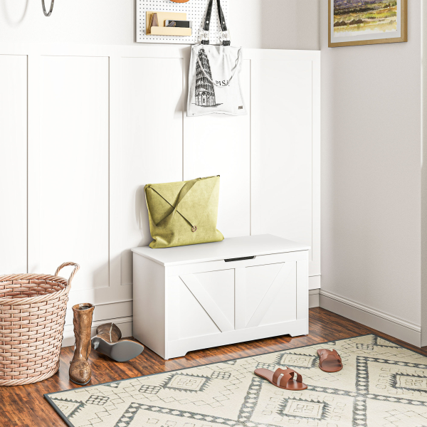 HOMCOM Baú de Armazenamento 100L Baú de Arrumação com Tampa e Dobradiça de Segurança 80x40x45 cm Branco - Image 2