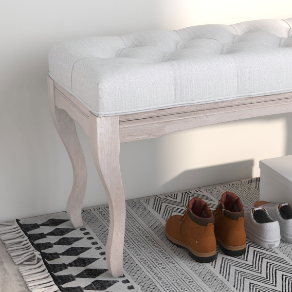 HOMCOM Banco Pé de Cama com Pés de Madeira e Assento Acolchoado para Dormitório Entrada Corredor 110x37x49 cm Creme - Image 9