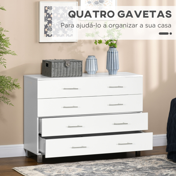 HOMCOM Cómoda com 4 Gavetas Cómoda de Dormitório de Estilo Moderno para Sala de Estar Entrada Corredor 112x38,2x81cm Branco - Image 5