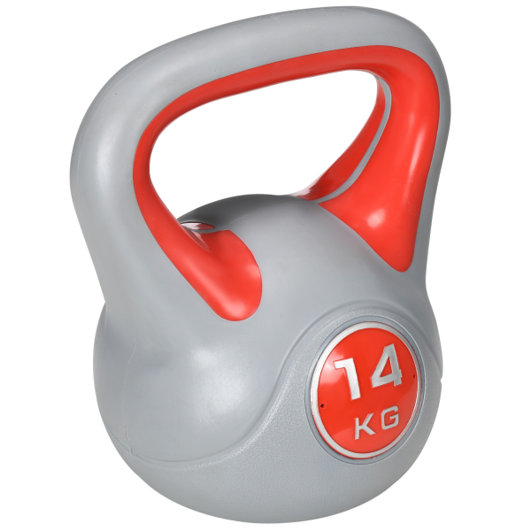 SPORTNOW Kettlebell 14 kg Peso Russo com Revestimento de PU e Enchimento de Areia para Treinamento 26x18x32 cm Vermelho e Cinza
