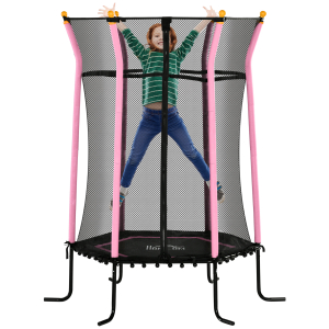 HOMCOM Trampolim para Crianças Cama Elástica Infantil com Rede de Segurança para Interiores e Exteriores Ø163,5x190 cm Rosa