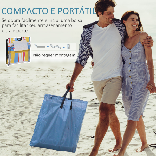 Outsunny Conjunto de 2 Esteiras de Praia Dobráveis 124x53x50cm com Encosto Ajustável e Apoio para a Cabeça Esteira de Praia Tecido Oxford Aço com Bolsa de Transporte Multicor - Image 5
