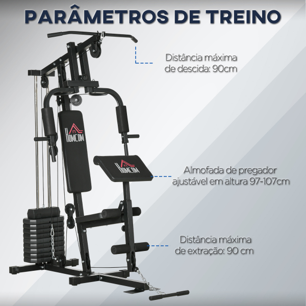 HOMCOM Máquina de Musculação com Placas de Peso de 45 kg Carga Máx. 100 kg para Treino Fitness em Casa Ginásio Preto - Image 6