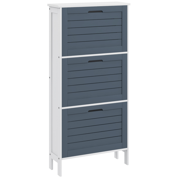 HOMCOM Sapateira Estreita Armário para Sapatos Alto com 3 Compartimentos para 6 Pares de Sapatos 53x18x108,5 cm Cinza e Branco