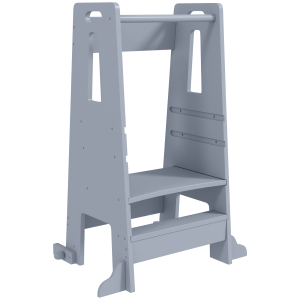 AIYAPLAY Torre de Aprendizagem para Crianças com Altura Ajustável em 3 Níveis e Barreira de Segurança 45x47,5x91 cm Cinza