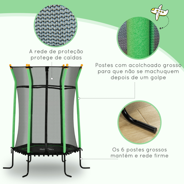 HOMCOM Trampolim para Crianças com Rede de Segurança e Estrutura de Aço para Interiores e Exteriores Carga 50kg Ø163,5x190 cm Verde - Image 5