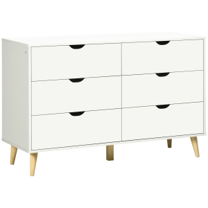 HOMCOM Cómoda com 6 Gavetas e Pés Elevados Cómoda para Dormitório Estilo Moderno Anti-Tombo 120x40x76 cm Branco