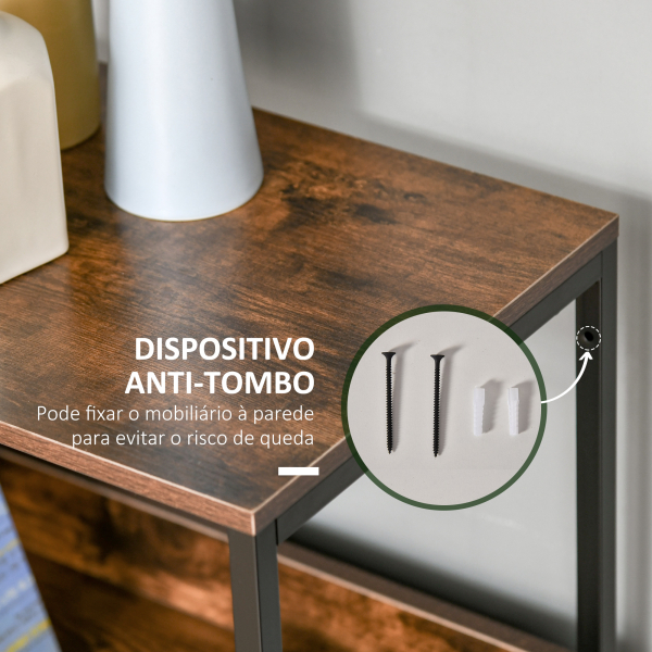 HOMCOM Cómoda com 4 Gavetas Dobráveis e Prateleira Aberta Cómoda com Gavetas de Tecido Anti-Tombo 58x29x103cm Marrom e Cinza - Image 7