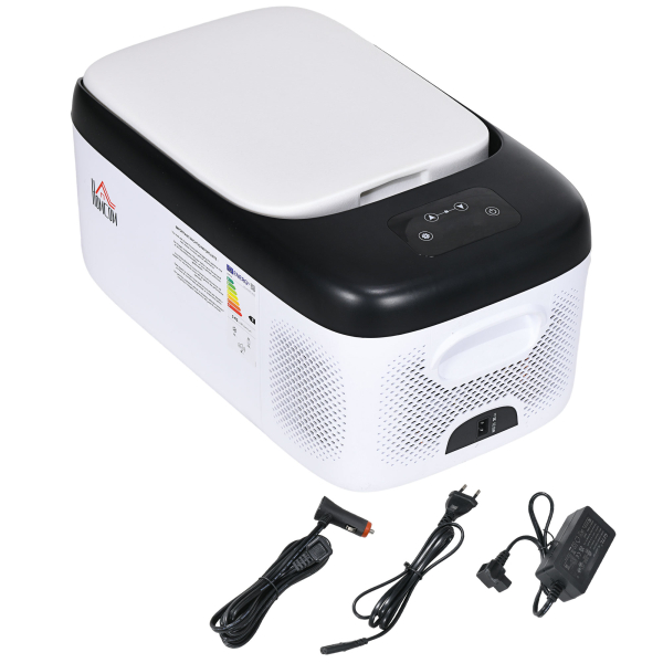 HOMCOM Geleira Elétrica de Compressor Portátil 15L para Carro -20℃ a 20℃ 12 / 24V CC e 100-240V CA 56,8x33x26,2 cm Branco