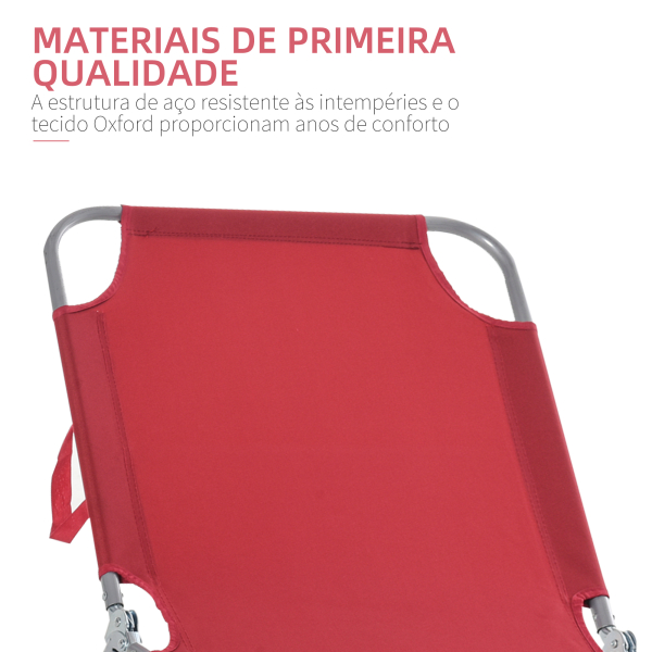 Outsunny Espreguiçadeira Dobrável Espreguiçadeira de Jardim com Encosto Ajustável em 5 Posições para Terraço 187x55x24 cm Vermelho - Image 6