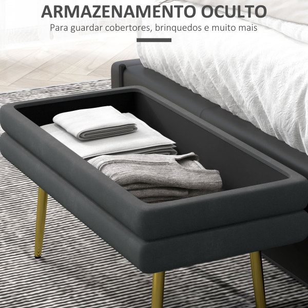 HOMCOM Banco Pé de Cama 30L Banco com Armazenamento para Dormitório Estofado em Veludo 79,5x37,5x43 cm Cinza Escuro - Image 6