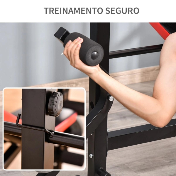 HOMCOM Banco de Pesos Multifuncional Banco de Musculação com Encosto Ajustável Suporte de Barras para Fitness Treinamento Completo 175x139x127cm Preto - Image 6