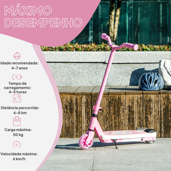 AIYAPLAY Trotinete Elétrica para Crianças Máx. 6 km/h Motor 80 W Autonomia Máxima 8 km com Luzes LED Travão Traseiro Rosa - Image 8