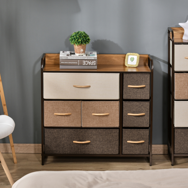 HOMCOM Cómoda com 7 Gavetas de Tecido Dobráveis Móvel Organizador com Estrutura Metálica e Antitombo 80x29x78,5 cm Multicolor - Image 7